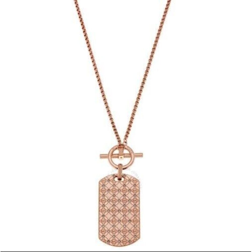 Michael Kors Dog Tag Necklace Rose Gold Rhinestones 22" Chain NWOT Pendant